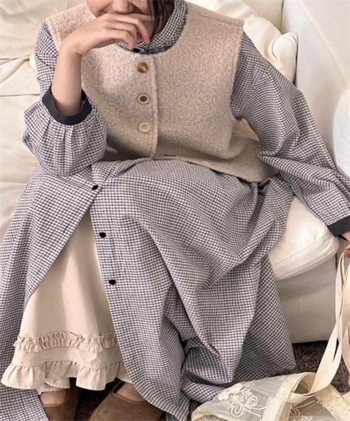 Dream garden(ドリームガーデン)の「バンドカラーギンガムシャツワンピース(シャツワンピース・レディース・グレー/ブルー・L/XL/2XL/M)」の9枚目の写真