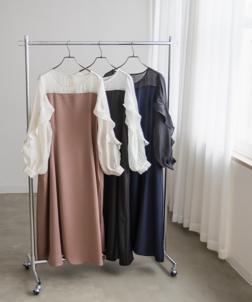 CLETTE(クレット)の「フリル袖ベルト付きワンピース(ワンピース・レディース・ピンク/ネイビー/ブラック・LL/3L/4L)」の17枚目の写真