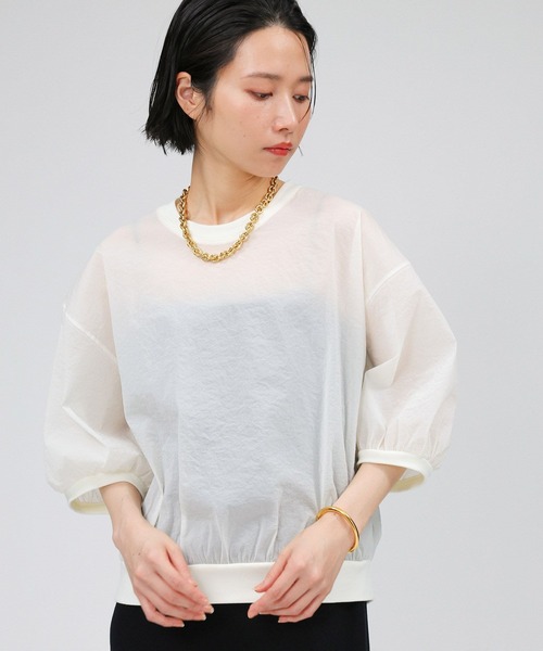BABYLONE（バビロン）の「シアーペーパークロスプルオーバー（ニット/セーター・レディース・ホワイト/グレイッシュベージュ/ブラック・フリー）」の5枚目の写真