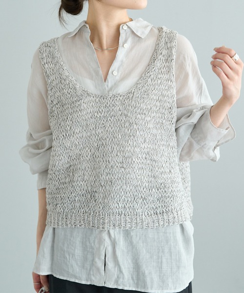 PUAL CE CIN（ピュアルセシン）の「ミックステープヤーンビスチェ（ベスト・レディース・グレー/アイボリー・FREE）」の8枚目の写真