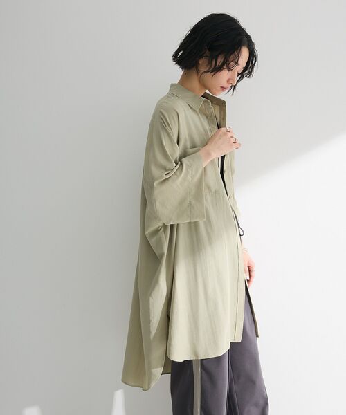 Green　Parks（グリーンパークス）の「7分袖ミディ丈シャツワンピース（シャツワンピース・レディース・ライトカーキ/ラベンダー/オフホワイト/チャコールグレー・FREE）」の22枚目の写真