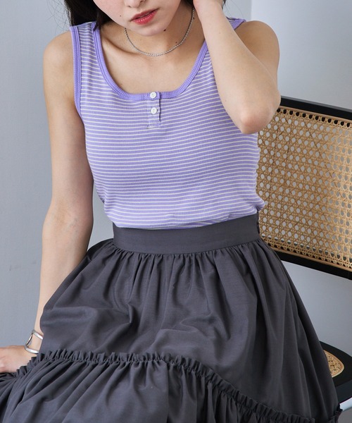 Healthknit(ヘルスニット)の「【Healthknit】丸胴リブヘンリーネックタンクトップ HR25S-L202(タンクトップ・レディース・ミント/パープル/ネイビー/チャコールグレー/ホワイト・FREE)」の5枚目の写真