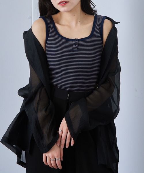 Healthknit(ヘルスニット)の「【Healthknit】丸胴リブヘンリーネックタンクトップ HR25S-L202(タンクトップ・レディース・ミント/パープル/ネイビー/チャコールグレー/ホワイト・FREE)」の4枚目の写真