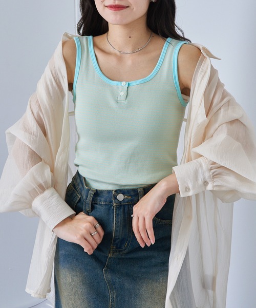 Healthknit(ヘルスニット)の「【Healthknit】丸胴リブヘンリーネックタンクトップ HR25S-L202(タンクトップ・レディース・ミント/パープル/ネイビー/チャコールグレー/ホワイト・FREE)」の3枚目の写真