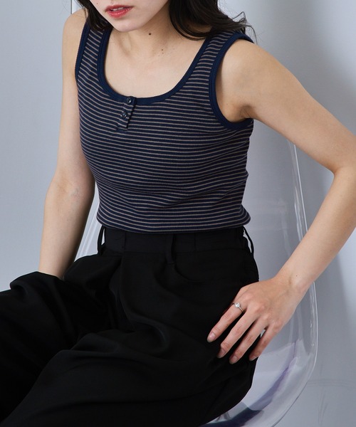 Healthknit(ヘルスニット)の「【Healthknit】丸胴リブヘンリーネックタンクトップ HR25S-L202(タンクトップ・レディース・ミント/パープル/ネイビー/チャコールグレー/ホワイト・FREE)」の19枚目の写真