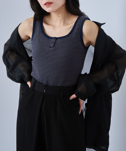Healthknit(ヘルスニット)の「【Healthknit】丸胴リブヘンリーネックタンクトップ HR25S-L202(タンクトップ・レディース・ミント/パープル/ネイビー/チャコールグレー/ホワイト・FREE)」の21枚目の写真