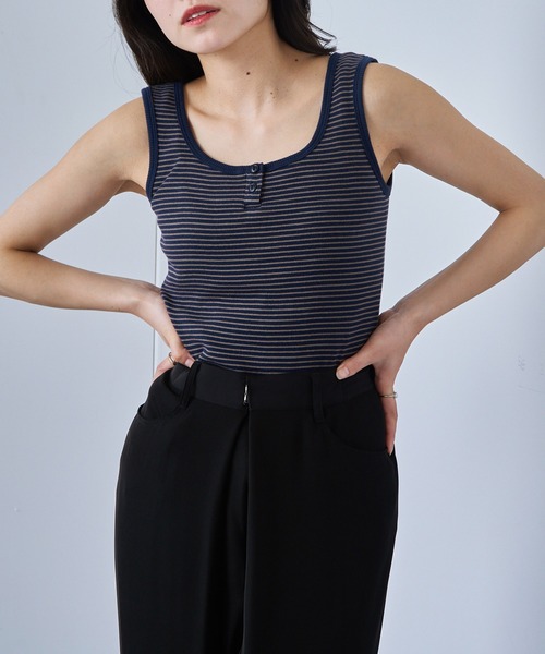 Healthknit(ヘルスニット)の「【Healthknit】丸胴リブヘンリーネックタンクトップ HR25S-L202(タンクトップ・レディース・ミント/パープル/ネイビー/チャコールグレー/ホワイト・FREE)」の22枚目の写真