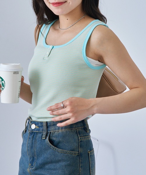 Healthknit(ヘルスニット)の「【Healthknit】丸胴リブヘンリーネックタンクトップ HR25S-L202(タンクトップ・レディース・ミント/パープル/ネイビー/チャコールグレー/ホワイト・FREE)」の15枚目の写真