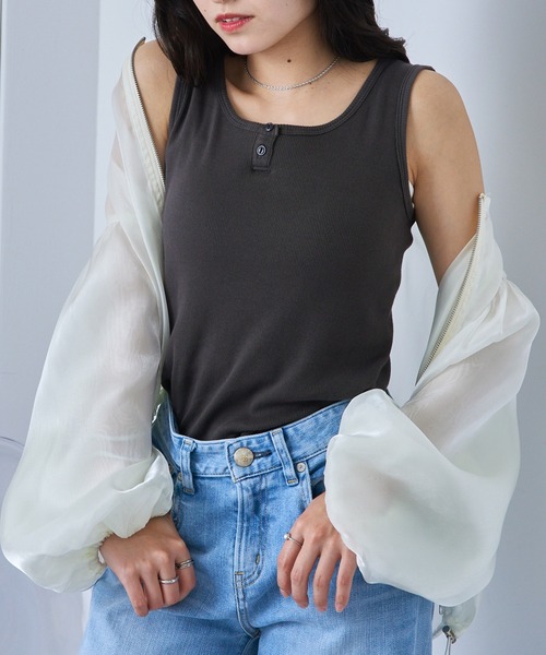 セール】【Healthknit】丸胴リブヘンリーネックタンクトップ
