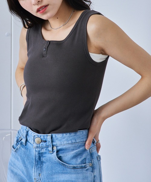 Healthknit(ヘルスニット)の「【Healthknit】丸胴リブヘンリーネックタンクトップ HR25S-L202(タンクトップ・レディース・ミント/パープル/ネイビー/チャコールグレー/ホワイト・FREE)」の11枚目の写真