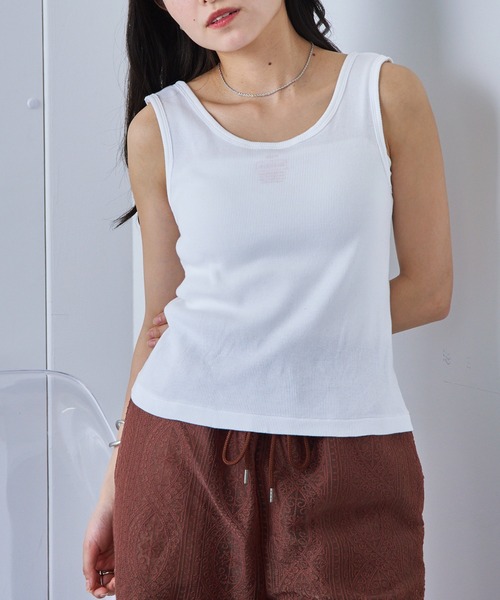 Healthknit(ヘルスニット)の「【Healthknit】丸胴リブヘンリーネックタンクトップ HR25S-L202(タンクトップ・レディース・ミント/パープル/ネイビー/チャコールグレー/ホワイト・FREE)」の9枚目の写真