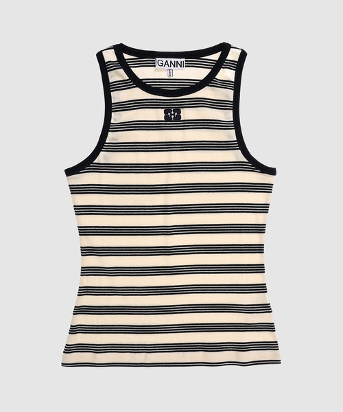GANNI タンクトップ Black Soft Cotton Rib Tank Top | GANNI US