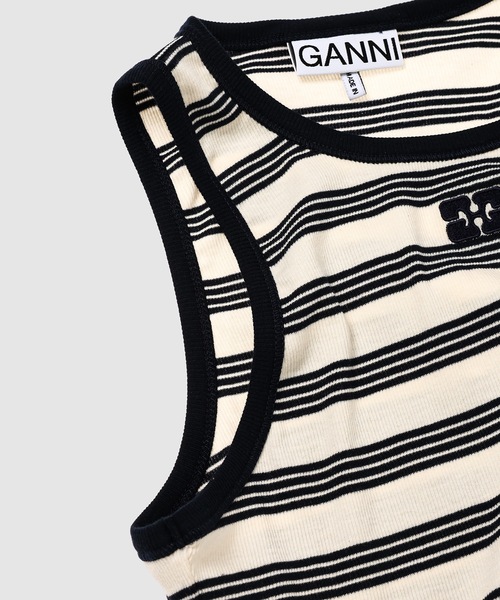 Striped Soft Cotton Rib Tank Top（タンクトップ）｜GANNI（ガニー