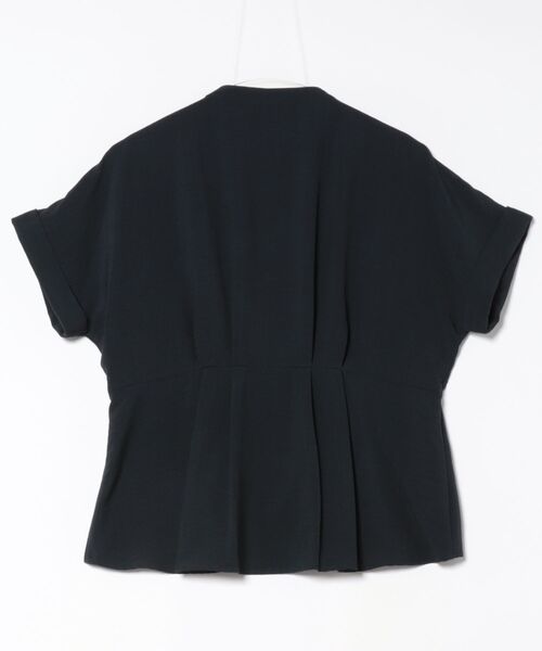 m.f.editorial(エムエフエディトリアル)の「【マシンウォッシャブル】m.f.エディトリアル レディース 麻調合繊 ウォッシャブル バンドカラー 半袖ブラウス(セットアップ可能)(シャツ/ブラウス・レディース・ネイビー/ライトグレー/ライトグリーン・MEDIUM/LARGE)」の4枚目の写真