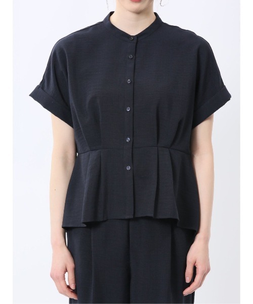 m.f.editorial(エムエフエディトリアル)の「【マシンウォッシャブル】m.f.エディトリアル レディース 麻調合繊 ウォッシャブル バンドカラー 半袖ブラウス(セットアップ可能)(シャツ/ブラウス・レディース・ネイビー/ライトグレー/ライトグリーン・MEDIUM/LARGE)」の15枚目の写真