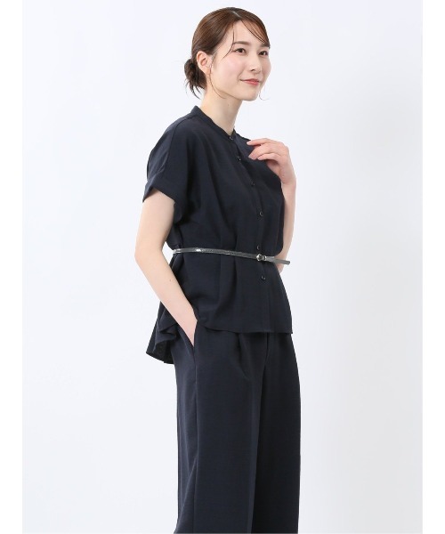 m.f.editorial(エムエフエディトリアル)の「【マシンウォッシャブル】m.f.エディトリアル レディース 麻調合繊 ウォッシャブル バンドカラー 半袖ブラウス(セットアップ可能)(シャツ/ブラウス・レディース・ネイビー/ライトグレー/ライトグリーン・MEDIUM/LARGE)」の22枚目の写真