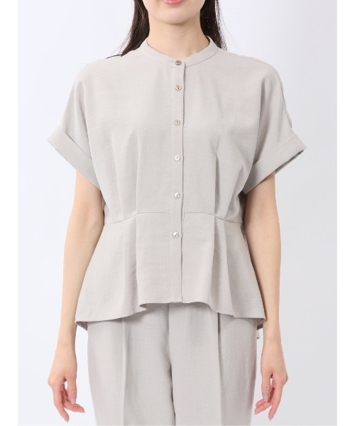 m.f.editorial(エムエフエディトリアル)の「【マシンウォッシャブル】m.f.エディトリアル レディース 麻調合繊 ウォッシャブル バンドカラー 半袖ブラウス(セットアップ可能)(シャツ/ブラウス・レディース・ネイビー/ライトグレー/ライトグリーン・MEDIUM/LARGE)」の6枚目の写真