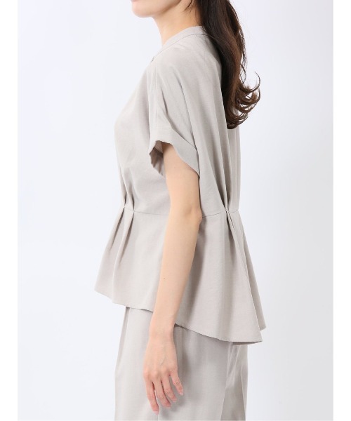 m.f.editorial(エムエフエディトリアル)の「【マシンウォッシャブル】m.f.エディトリアル レディース 麻調合繊 ウォッシャブル バンドカラー 半袖ブラウス(セットアップ可能)(シャツ/ブラウス・レディース・ネイビー/ライトグレー/ライトグリーン・MEDIUM/LARGE)」の7枚目の写真