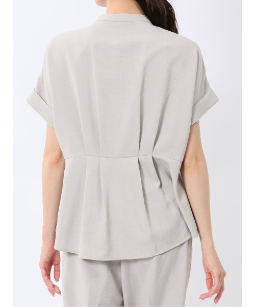 m.f.editorial(エムエフエディトリアル)の「【マシンウォッシャブル】m.f.エディトリアル レディース 麻調合繊 ウォッシャブル バンドカラー 半袖ブラウス(セットアップ可能)(シャツ/ブラウス・レディース・ネイビー/ライトグレー/ライトグリーン・MEDIUM/LARGE)」の8枚目の写真