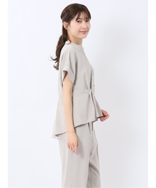 m.f.editorial(エムエフエディトリアル)の「【マシンウォッシャブル】m.f.エディトリアル レディース 麻調合繊 ウォッシャブル バンドカラー 半袖ブラウス(セットアップ可能)(シャツ/ブラウス・レディース・ネイビー/ライトグレー/ライトグリーン・MEDIUM/LARGE)」の13枚目の写真