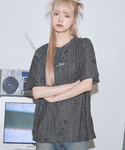 MSG(エムエスジー)の「オーバーサイズダメージロゴ刺繍カットソー【UNISEX】(Tシャツ/カットソー・メンズ・ブラック/カーキ/グレー・M/L)」の13枚目の写真