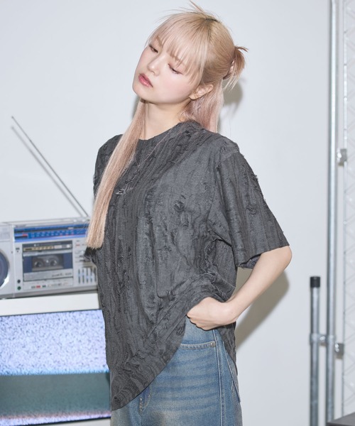 MSG(エムエスジー)の「オーバーサイズダメージロゴ刺繍カットソー【UNISEX】(Tシャツ/カットソー・メンズ・ブラック/カーキ/グレー・M/L)」の12枚目の写真