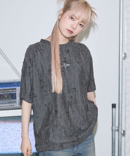 MSG(エムエスジー)の「オーバーサイズダメージロゴ刺繍カットソー【UNISEX】(Tシャツ/カットソー・メンズ・ブラック/カーキ/グレー・M/L)」の14枚目の写真
