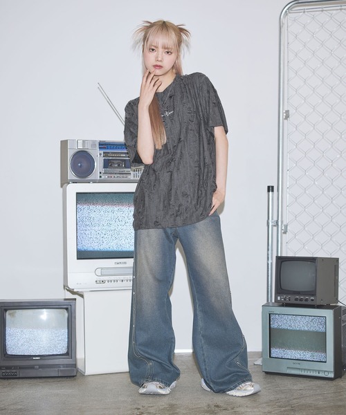 MSG(エムエスジー)の「オーバーサイズダメージロゴ刺繍カットソー【UNISEX】(Tシャツ/カットソー・メンズ・ブラック/カーキ/グレー・M/L)」の17枚目の写真