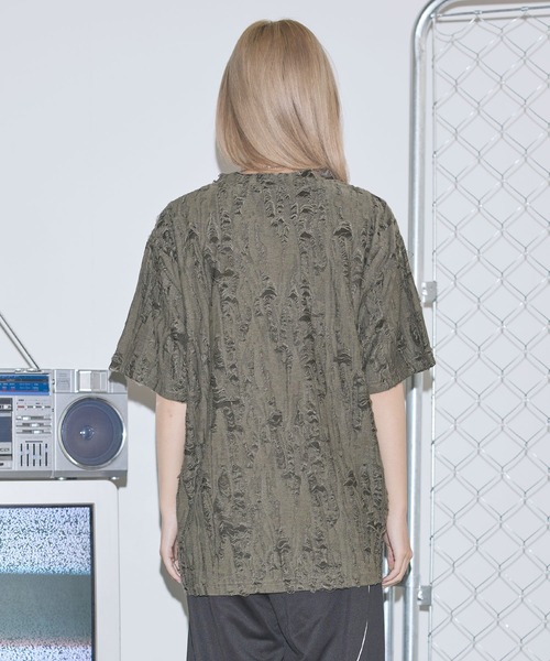OSAKENTARO◆メッシュBIGカットソー/FREE/コットン/BLK-ORG ORDER BORDER [ crew-neck ] | G.F.G.S. - 完全受注生産の