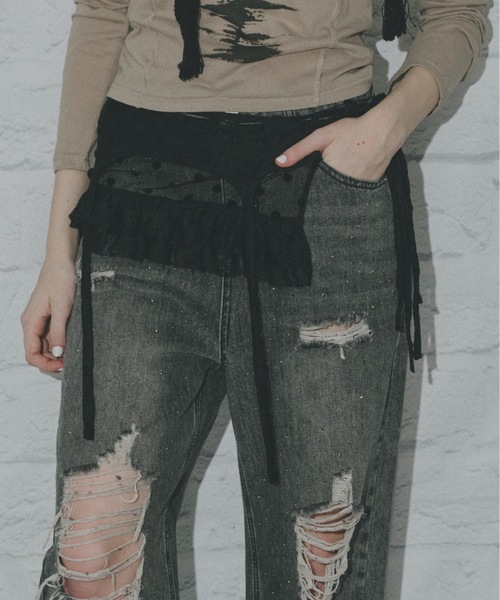 SHAGGIE（シャギー）の「ドットレースミニラップスカート（スカート・レディース・ブラック/ホワイト・FREE）」の14枚目の写真