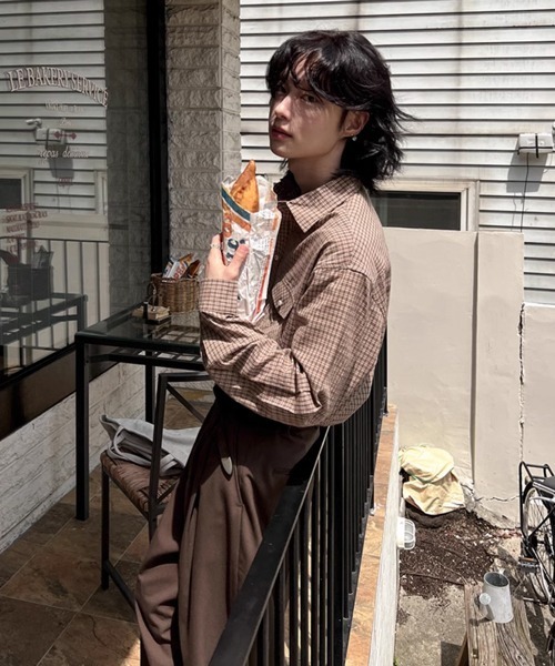 NOWLE（ノウル）の「【NOWLE】ダブルポケット レトロ チェック ボタンシャツ（シャツ/ブラウス・メンズ・タン・MEDIUM/LARGE/X-LARGE）」の7枚目の写真