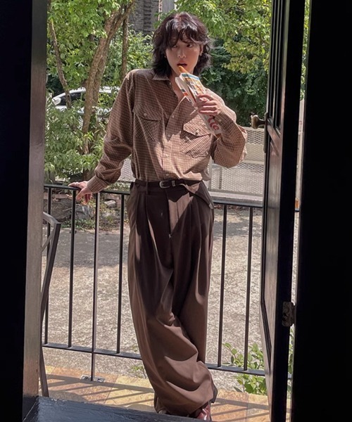 NOWLE（ノウル）の「【NOWLE】ダブルポケット レトロ チェック ボタンシャツ（シャツ/ブラウス・メンズ・タン・MEDIUM/LARGE/X-LARGE）」の8枚目の写真