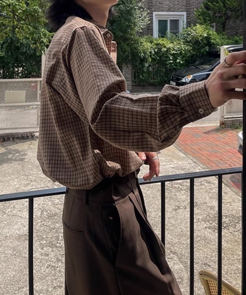 NOWLE（ノウル）の「【NOWLE】ダブルポケット レトロ チェック ボタンシャツ（シャツ/ブラウス・メンズ・タン・MEDIUM/LARGE/X-LARGE）」の19枚目の写真