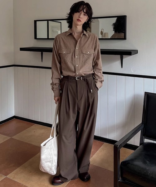 NOWLE（ノウル）の「【NOWLE】ダブルポケット レトロ チェック ボタンシャツ（シャツ/ブラウス・メンズ・タン・MEDIUM/LARGE/X-LARGE）」の20枚目の写真