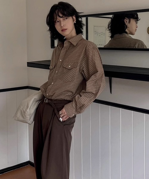 NOWLE（ノウル）の「【NOWLE】ダブルポケット レトロ チェック ボタンシャツ（シャツ/ブラウス・メンズ・タン・MEDIUM/LARGE/X-LARGE）」の22枚目の写真