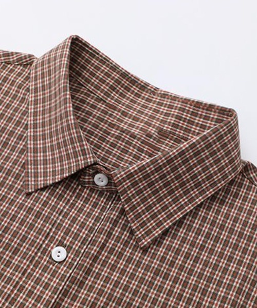 NOWLE（ノウル）の「【NOWLE】ダブルポケット レトロ チェック ボタンシャツ（シャツ/ブラウス・メンズ・タン・MEDIUM/LARGE/X-LARGE）」の3枚目の写真