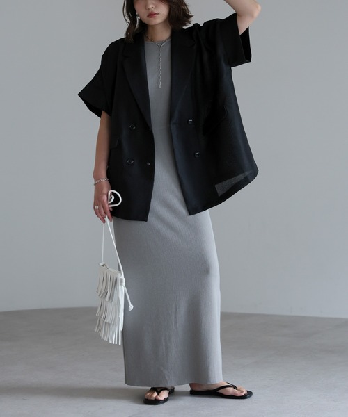【新品タグ付】Estella.K 胸パッド付　オープンバックワンピース　ブルー 肩開き2WAYジップ前後着用OKニットワンピース – レディース