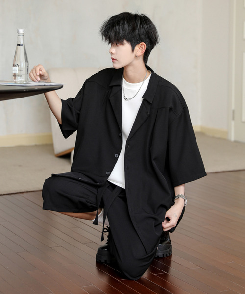 neos（ネオス）の「【neos】ルーズシルエット オープンカラー ハーフパンツ セットアップ（セットアップ・メンズ・ブラック・LARGE/MEDIUM）」の4枚目の写真