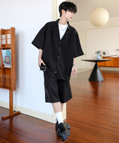 neos（ネオス）の「【neos】ルーズシルエット オープンカラー ハーフパンツ セットアップ（セットアップ・メンズ・ブラック・LARGE/MEDIUM）」の7枚目の写真