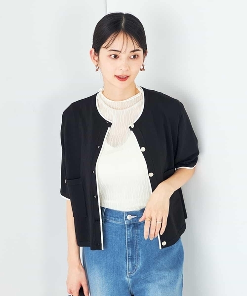 a.v.v(アーヴェヴェ)の「【UVカット/接触冷感】バイカラーハーフスリーブカーディガン(カーディガン/ボレロ・レディース・ホワイト/ブラック・40/38)」の13枚目の写真