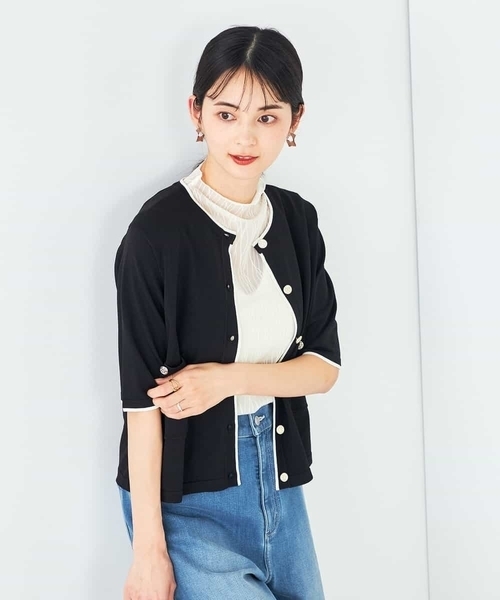a.v.v(アーヴェヴェ)の「【UVカット/接触冷感】バイカラーハーフスリーブカーディガン(カーディガン/ボレロ・レディース・ホワイト/ブラック・40/38)」の15枚目の写真