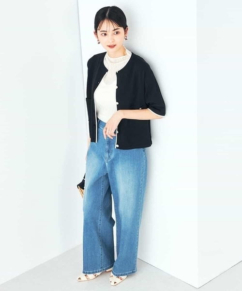 a.v.v(アーヴェヴェ)の「【UVカット/接触冷感】バイカラーハーフスリーブカーディガン(カーディガン/ボレロ・レディース・ホワイト/ブラック・40/38)」の17枚目の写真