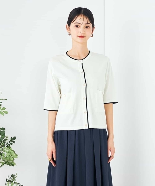 a.v.v(アーヴェヴェ)の「【UVカット/接触冷感】バイカラーハーフスリーブカーディガン(カーディガン/ボレロ・レディース・ホワイト/ブラック・40/38)」の19枚目の写真