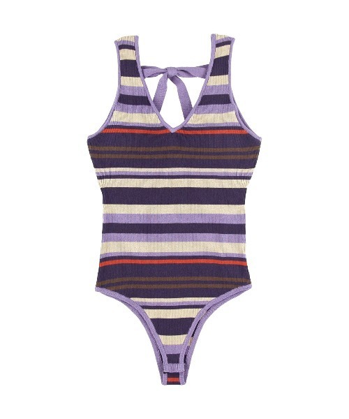 セール】Rib Stripe Knit Bodysuit /リブストライプニットボディ