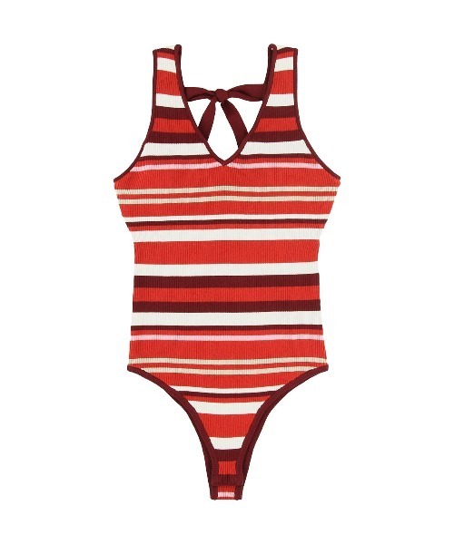セール】Rib Stripe Knit Bodysuit /リブストライプニットボディ