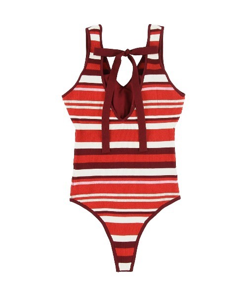 セール】Rib Stripe Knit Bodysuit /リブストライプニットボディ