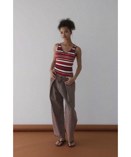 セール】Rib Stripe Knit Bodysuit /リブストライプニットボディ