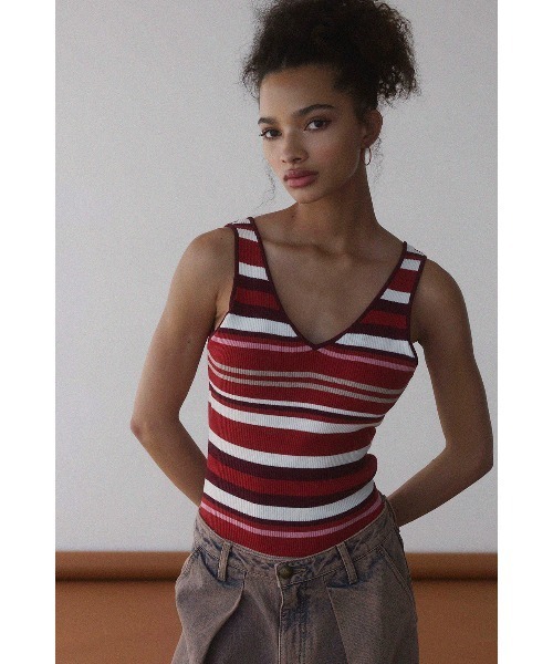 ALEXIA STAM（アリシアスタン）の「Rib Stripe Knit Bodysuit /リブストライプニットボディスーツ（Tシャツ/カットソー・レディース・パープル/レッド/ブルー・S/M）」の6枚目の写真