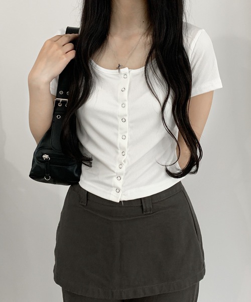 SHEPP(シープ)の「クロップフロントスナップボタントップス(Tシャツ/カットソー・レディース・グレー/ピンク/ホワイト・M)」の19枚目の写真