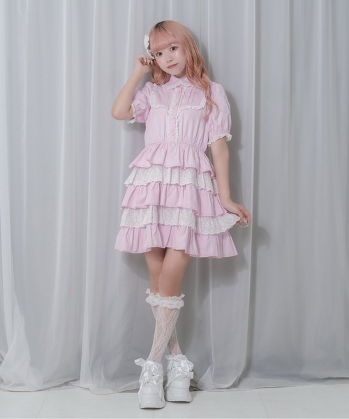 Honey Cinnamon(ハニーシナモン)の「コットンレースパステルワンピース(ワンピース・レディース・ピンク/サックスブルー・FREE)」の12枚目の写真